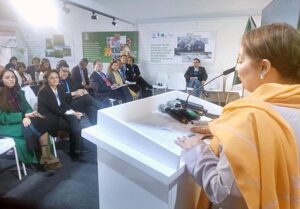 Coordinator to the Prime Minister for Climate Change, Romina Khurshid Alam addressing an event on "National Climate Finance Strategy" at Pakistan Pavilion COP29 Summit.