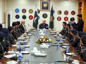 Federal Minister for Interior Mohsin Naqvi in a meeting with police officers from 49th common who have been recently posted in frontier Constabulary
