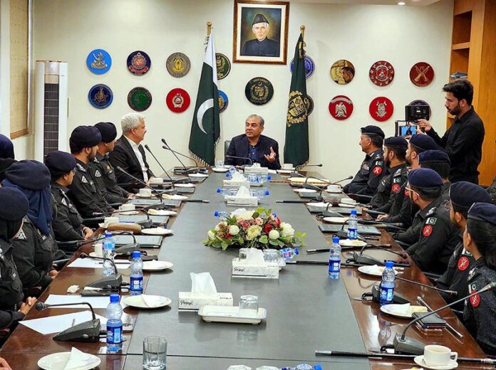 Federal Minister for Interior Mohsin Naqvi in a meeting with police officers from 49th common who have been recently posted in frontier Constabulary
