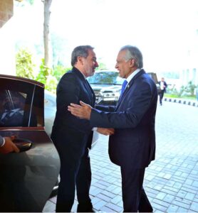 Deputy Prime Minister and Foreign Minister Senator Mohammad Ishaq Dar welcomes Minister for Foreign Affairs of the Islamic Republic of Iran Seyed Abbas Araghchi, on arrival at the Ministry of Foreign Affairs.