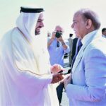 Prime Minister Muhammad Shehbaz Sharif is being seen off by Qatar's Minister of State for reconciliation H.E. Muhammed bin Abdulaziz Al-Khulaifi at Doha International Airport