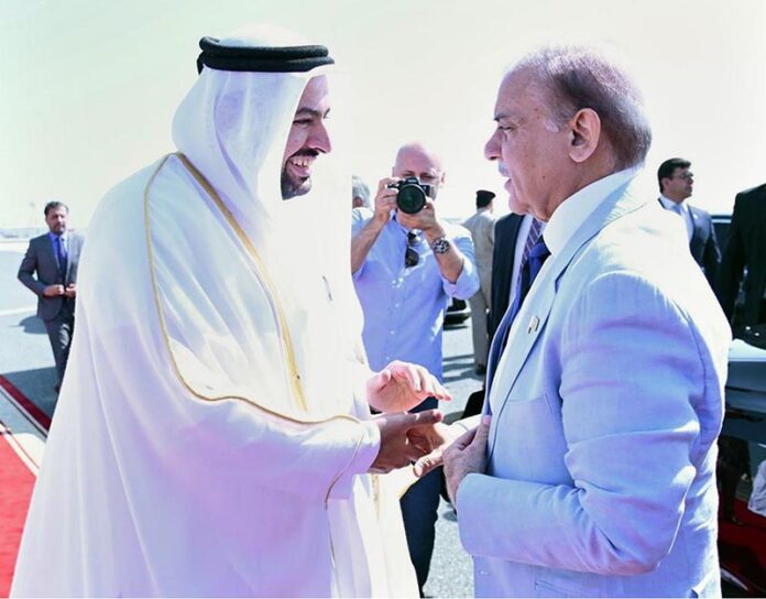 Prime Minister Muhammad Shehbaz Sharif is being seen off by Qatar's Minister of State for reconciliation H.E. Muhammed bin Abdulaziz Al-Khulaifi at Doha International Airport