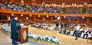 Speaker National Assembly addressing the participants at 57th convocation of Physicians and Surgeons of Pakistan at Jinnah Convention Center.