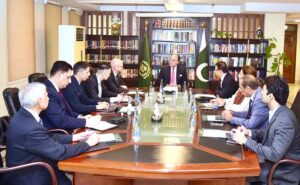 Federal Minister for Finance and Revenue, Senator Muhammad Aurangzeb, held a meeting with an Asian Infrastructure Investment Bank (AIIB) delegation led by Vice President of Client Region and Project Finance (Global), Mr. Konstantin Limitovskiy, at the Finance Division