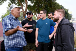 Ambassador of the State of Palestine Dr. Zuhair Hamdallah Dar Zaid exchanging views with Palestinian Students during Shaheen Sports League Organised by Al Khidmat Foundation on Iqbal Day at Sports Complex