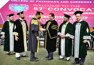 Speaker National Assembly addressing the participants at 57th convocation of Physicians and Surgeons of Pakistan at Jinnah Convention Center.