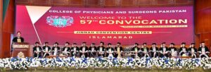 Speaker National Assembly addressing the participants at 57th convocation of Physicians and Surgeons of Pakistan at Jinnah Convention Center.