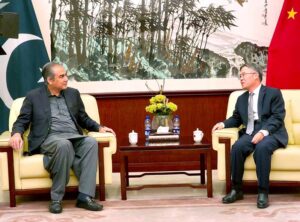 Federal Minister for Interior Mohsin Naqvi in a meeting with Chinese Ambassador Jiang Zaidong.