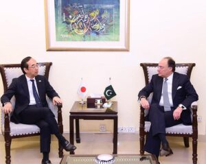Ambassador of Japan to Pakistan, Mitsuhiro Wada pays a farewell call to the Federal Minister for Finance and Revenue, Senator Muhammad Aurangzeb, at the Finance Division