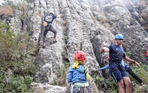 Adventure lovers participating in rock climbing at Jasmeen Corner Pir Sohawa, organised by Athletics Ascend, a US NGO