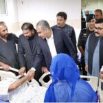 Federal Minister for Interior Mohsin Naqvi along with CM Balochistan Sarfraz Bugti inquiring about the health of the injured person in Railway Station blast at Civil Hospital