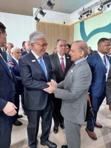 Prime Minister Muhammad Shehbaz Sharif meets President of Kazakhstan Kassym Jomart Tokayev on the sidelines of COP-29 Climate Action Summit.