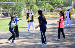 Girl Power: High schoolgirls show sport prowess in a Throw Ball match at Hyderabad Students Olympics