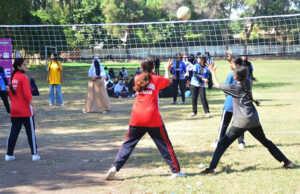 Girl Power: High schoolgirls show sport prowess in a Throw Ball match at Hyderabad Students Olympics