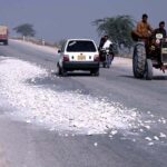 A view of fallen stones lying in the middle of the bypass road near Otha chowk may cause any mishap and needs the attention of concerned authorities