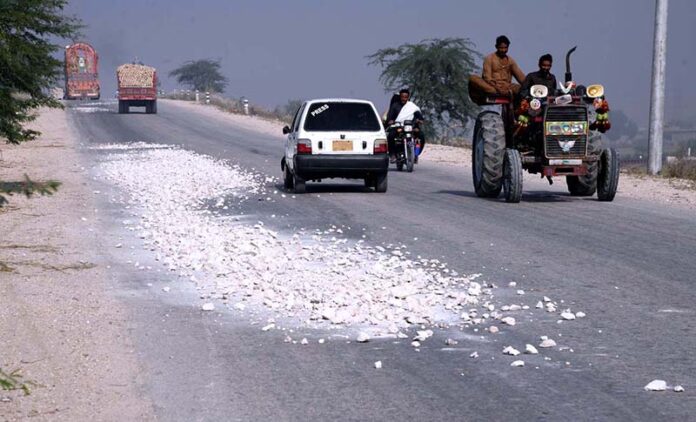 A view of fallen stones lying in the middle of the bypass road near Otha chowk may cause any mishap and needs the attention of concerned authorities