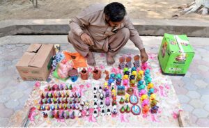 A vendor displaying stuffs for his livelihood at Mohenjo-Daro.