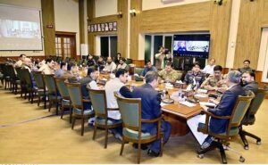 Federal Interior Minister Mohsin Naqvi along with Chief Minister Balochistan Sarfraz Bugti chairing an emergency meeting on law and order situation in the province