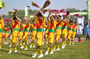 Students performing tableau on national poet Alama Iqbal’s poetry during the inaugural ceremony of Inter School Sports Festival organized by the Directorate of Sports at Tamash Football Stadium.