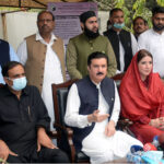 Governor Khyber Pakhtunkhwa Faisal Karim Kundi addresses the media during his visit to the Punjab Social Protection Authority (PSPS) in provincial capital