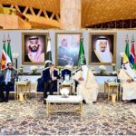 Prime Minister Muhammad Shehbaz Sharif is being received by Deputy Governor of Riyadh Region HRH Prince Mohammed bin Abdulrahman bin Abdulaziz at the Royal terminal of Riyadh International Airport