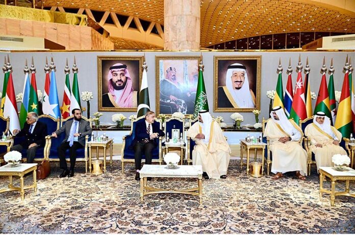 Prime Minister Muhammad Shehbaz Sharif is being received by Deputy Governor of Riyadh Region HRH Prince Mohammed bin Abdulrahman bin Abdulaziz at the Royal terminal of Riyadh International Airport