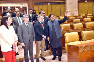 A parliamentary delegation from Spain is meeting with Governor Punjab Sardar Saleem Haider. They are accompanied by Ambassador of Spain to Pakistan Zahoor Ahmed at the Governor House.