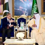 Prime Minister Muhammad Shehbaz Sharif is being received by Deputy Governor of Riyadh Region HRH Prince Mohammed bin Abdulrahman bin Abdulaziz at the Royal terminal of Riyadh International Airport
