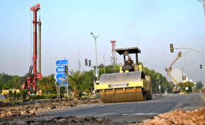 Heavy machinery is being used in construction work at the PTCL Chowk Underpass, a key project aimed at improving traffic flow and infrastructure in the heart of the Federal Capital.