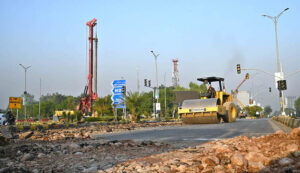 Heavy machinery is being used in construction work at the PTCL Chowk Underpass, a key project aimed at improving traffic flow and infrastructure in the heart of the Federal Capital.