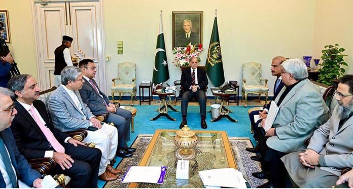 Prime Minister Muhammad Shehbaz Sharif in a meeting with FBR officials to appreciate their performance for Sales Tax fraud detection