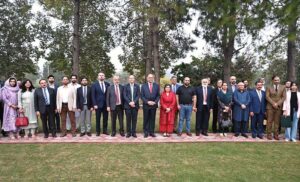 Federal Minister for Planning Development and Special Initiatives Prof. Ahsan Iqbal addressing a launching ceremony of Pak-UK Education Gateway (Phase-II) at HEC H-9 Sector.