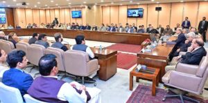 Prime Minister Muhammad Shehbaz Sharif chairs a meeting of the PMLN's Parliamentary Party at Parliament House.