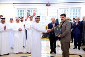 Prime Minister Muhammad Shehbaz Sharif witnessing exchange of MoUs between Pakistan and Abu Dhabi Ports