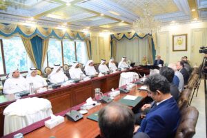 Prime Minister Muhammad Shehbaz Sharif meeting with the Minister of Foreign Trade of the United Arab Emiretes H. H. Dr. Thani bin Ahmad Al Zeyoudi