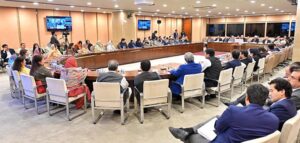 Prime Minister Muhammad Shehbaz Sharif chairs a meeting of the PMLN's Parliamentary Party at Parliament House.