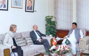 Ambassador of Denmark, Jakob Linulf calls on Federal Minister for States and Frontier Regions (SAFRON) and Kashmir Affairs Engineer Amir Muqam.