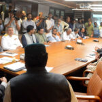 Federal Minister for Maritime Affairs Qaisar Ahmed Shaikh listening to problems of the people during 'Khuli Kachehri' at PNSC