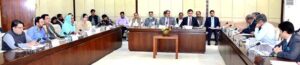 Senator Nasir Mahmood, Chairman Senate Standing Committee on Housing and Works presiding over a meeting of the committee at Parliament House.