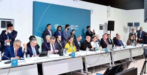 Prime Minister Muhammad Shehbaz Sharif addressing the High-Level Climate Finance Roundtable hosted by Pakistan at COP-29 Climate Action Summit.
