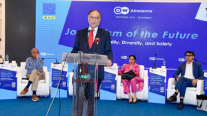 Planning Minister Ahsan Iqbal delivers address at Journalism of the Future Summit.