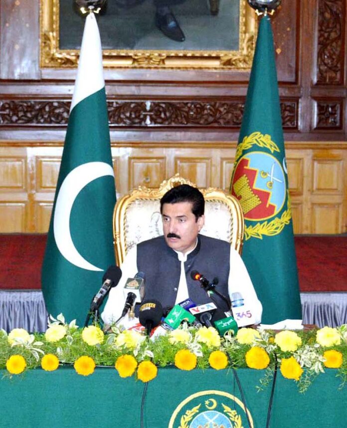 Governor Khyber Pakhtunkhwa, Faisal Karim Kundi addressing a press conference at Governor House