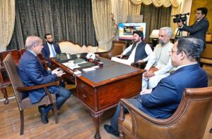 MNA Mubarak Zeb calls on Prime Minister Muhammad Shehbaz Sharif at Parliament House.