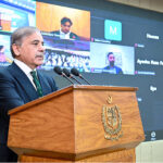 Prime Minister Muhammad Shehbaz Sharif addresses a ceremony of laying a foundation stone of Ramday University, Thagos, Ghanche