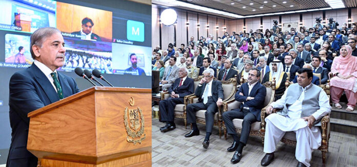 Prime Minister Muhammad Shehbaz Sharif addresses a ceremony of laying a foundation stone of Ramday University, Thagos, Ghanche
