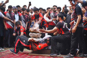 A display of Chitrali cultural dance adds color to the horse and cattle show organized by the Directorate General of Sports Khyber Pakhtunkhwa at Col Sher Khan Stadium