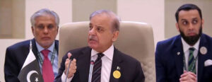 Prime Minister Muhammad Shehbaz Sharif addresses Arab-Islamic Extraordinary Summitt, 2024.