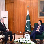 Ambassador of the State of Qatar, Ali Mubarak Ali Essa Al-Khater, calls on the Acting President Syed Yousaf Raza Gilani, at Aiwan-e-Sadr