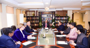 Federal Minister for Finance and Revenue, Senator Muhammad Aurangzeb, in a meeting with a VEON Group delegation, led by Founder and Chairman of the Board of VEON Group, Augie K. Fabela, at the Finance Division