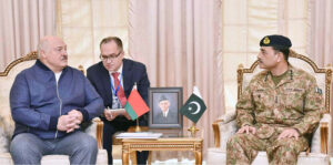 The President of the Republic of Belarus, Aleksandr Lukashenko, meets with General Syed Asim Munir, NI (M), Chief of Army Staff (COAS